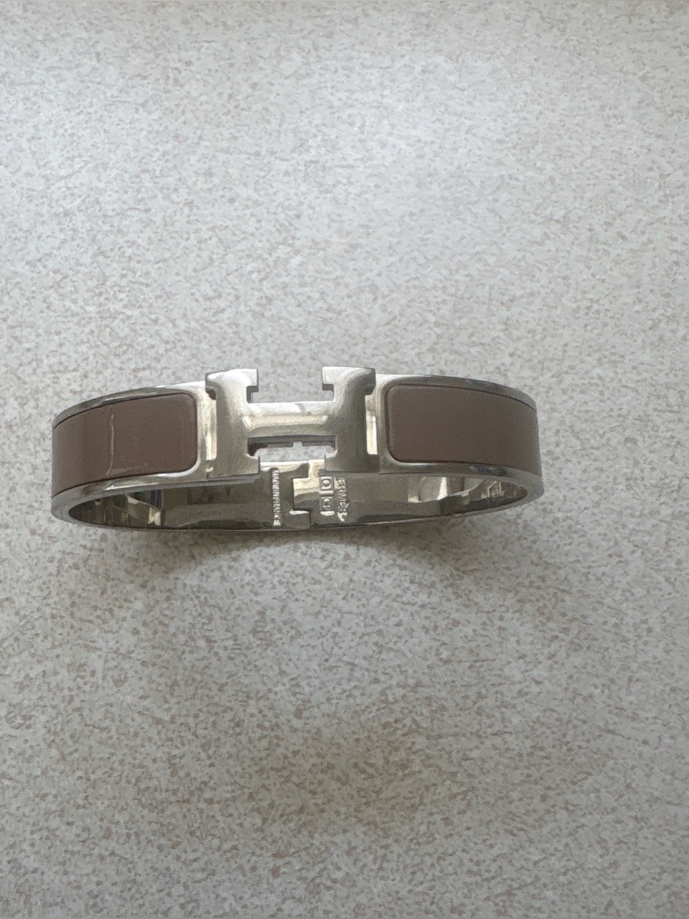 Hermes Brown Enamel H Cuff Bracelet in Silver-Tone